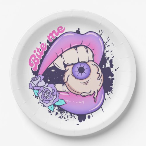 Bite Me Pink Halloween Lips  Paper Plates