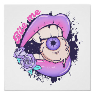 Bite Me Pink Halloween Lips Poster