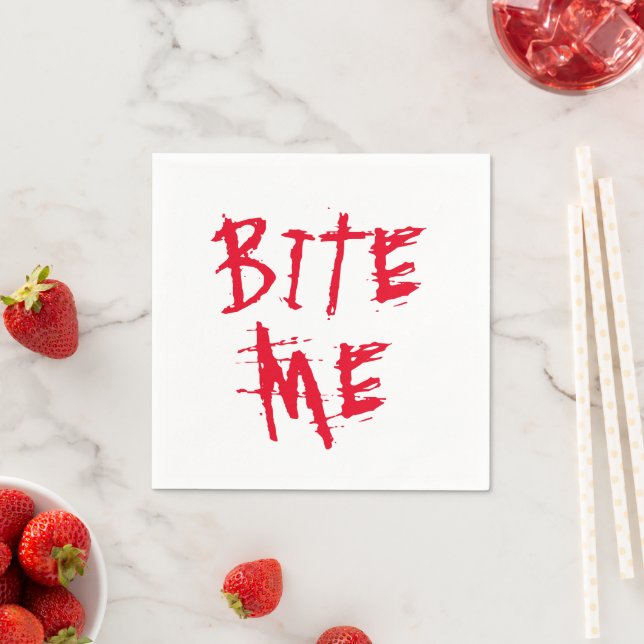 Bite me red blood typography funny Halloween party Napkins (Insitu)