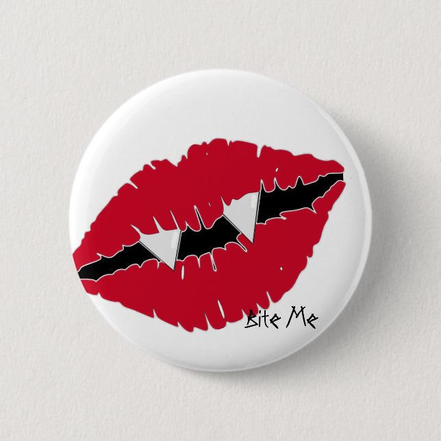 Bite Me Red Lips n Fangs Button (Front)
