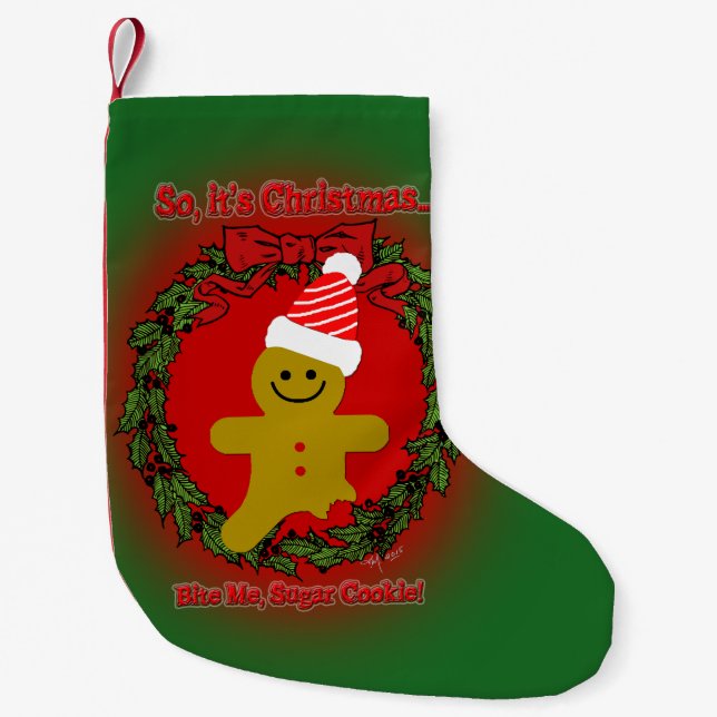 Bite Me, Sugar Cookie Small Christmas Stocking (Front)