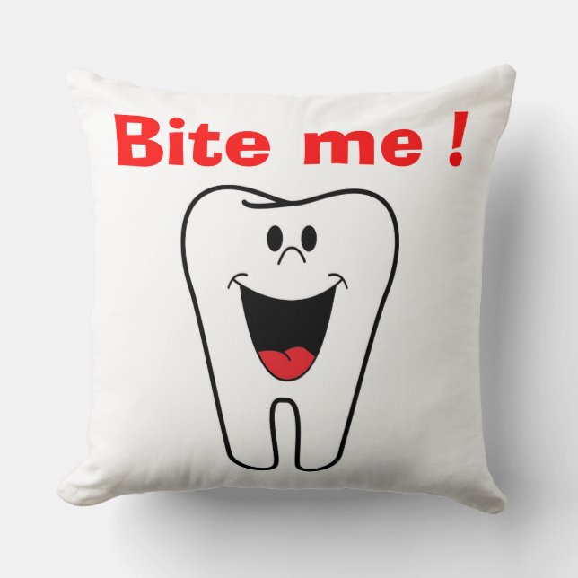 "BITE ME" TOOTH THROW PILLOW (Front)