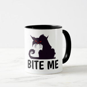 BITE ME, TOUGH KITTY CAT FUNNY COFFEE MUGS