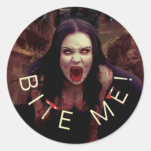 Bite Me Vampire Halloween ID980 Classic Round Sticker