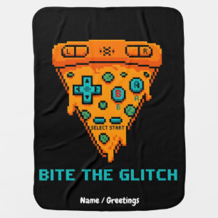 Bite the Glitch Retro 8-Bit Pixel Pizza Gamer  Baby Blanket