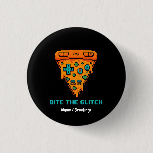  Bite the Glitch Retro 8-Bit Pixel Pizza Gamer  Button