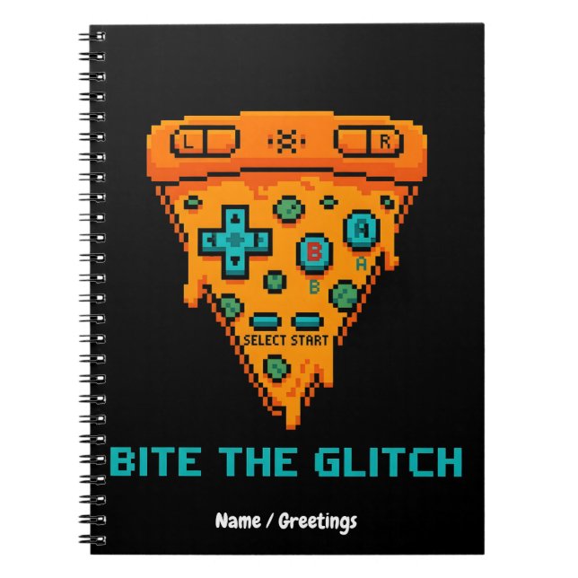  Bite the Glitch Retro 8-Bit Pixel Pizza Gamer  Notebook (Front)