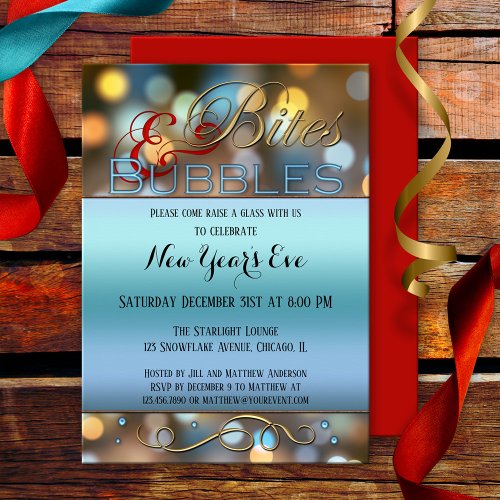 Bites Bubbles Sparkly New Year Party Invitation