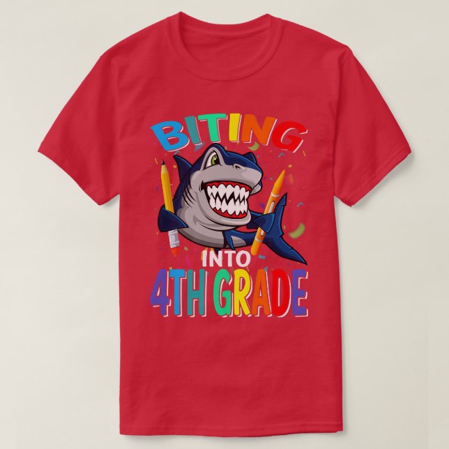 Biting Into 4th Grade Back To School Shark Premium T-Shirt (Design Front)