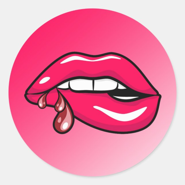 Biting Lips Classic Round Sticker (Front)