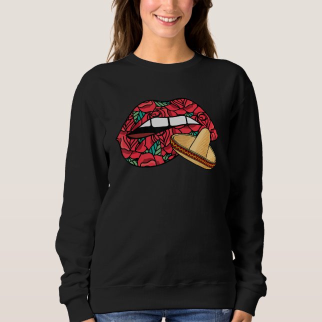Biting Lips Dia De Los Muertos Mexican Sombrero Da Sweatshirt (Front)