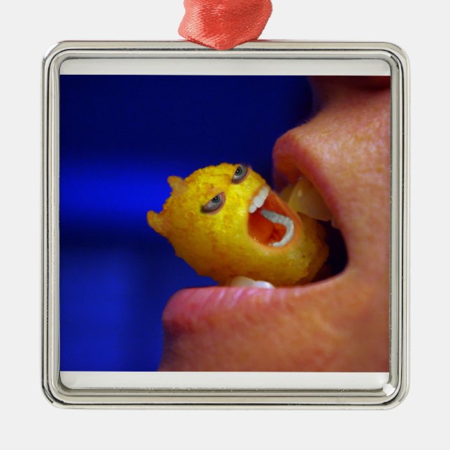 Biting Tater Tot Metal Ornament (Front)