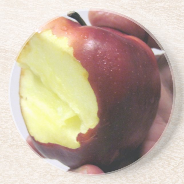 Bitten Red Apple Sandstone Coaster (Front)