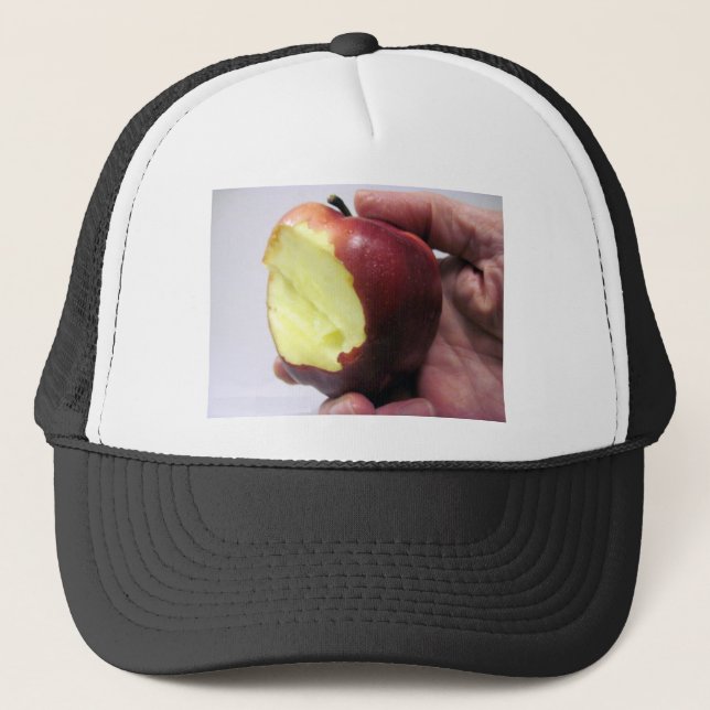 Bitten Red Apple Trucker Hat (Front)