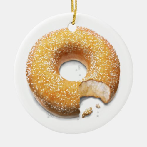 Bitten Sugared DoughnutDonut Ceramic Ornament