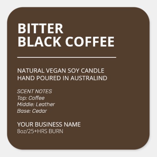 Bitter Coffee Dark Brown Soy Wax Candle Labels