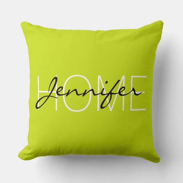 Bitter lemon color home monogram throw pillow (Front)