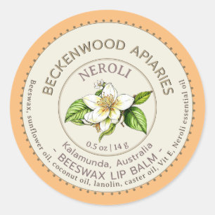 Bitter Orange Neroli Lip Balm Beekeeper Apiary Classic Round Sticker