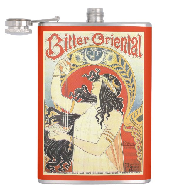 "Bitter Oriental" Vintage Ad custom monogram flask (Opened)