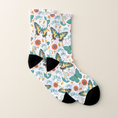 Bitterlies and flowers pattern socks