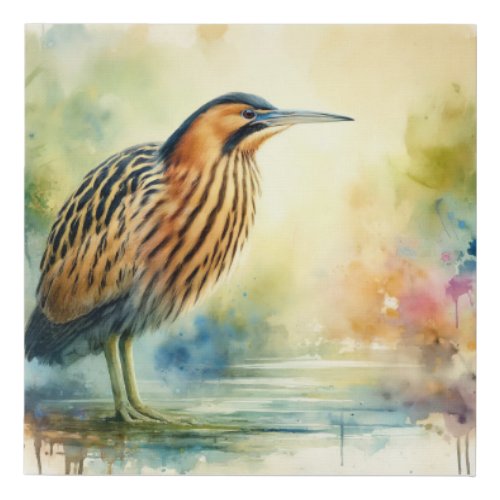 Bittern in Watercolor Colors AREF708 _ Watercolor Faux Canvas Print