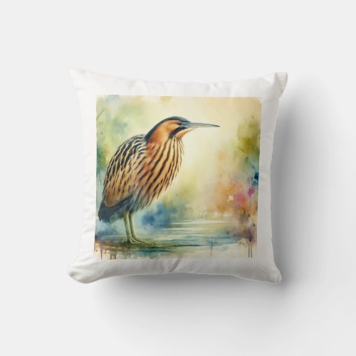 Bittern in Watercolor Colors AREF708 _ Watercolor Throw Pillow