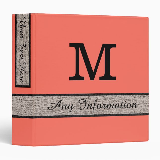 Bittersweet Color Burlap Look Monogram Binder (Front/Spine)
