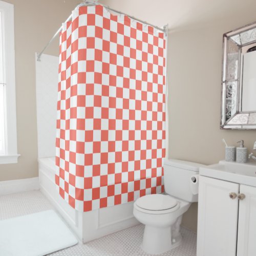 Bittersweet Orange and White Checkered Pattern Shower Curtain