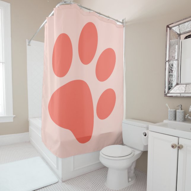 Bittersweet Orange Paw Print Shower Curtain (In Situ)