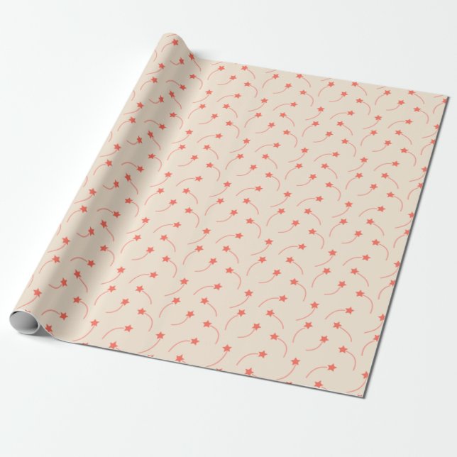 Bittersweet Orange Shooting Stars Wrapping Paper (Unrolled)