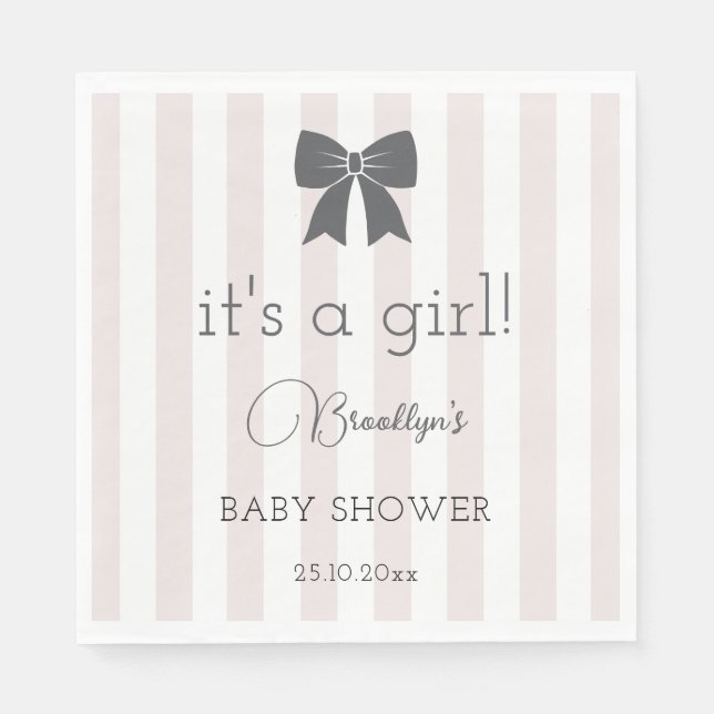 Bitty Bow It's a Girl Baby Shower Napkins (Front)