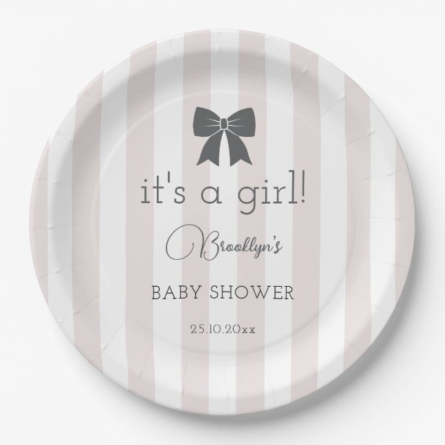 Bitty Bow It's a Girl Baby Shower Paper Plates (Front)