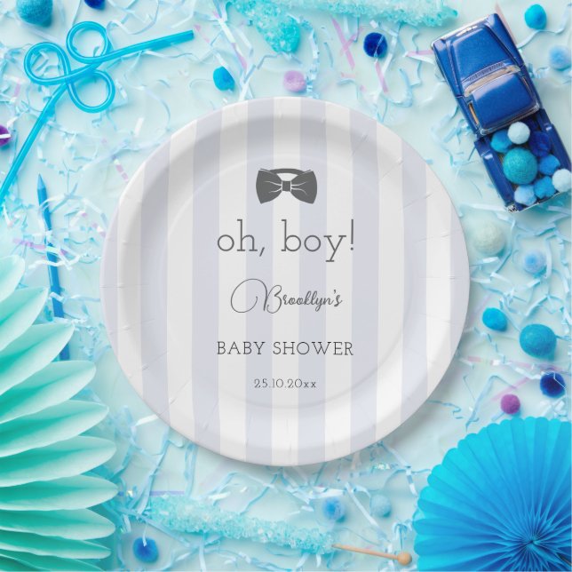Bitty Bow Oh Boy Baby Shower Paper Plates (Party)
