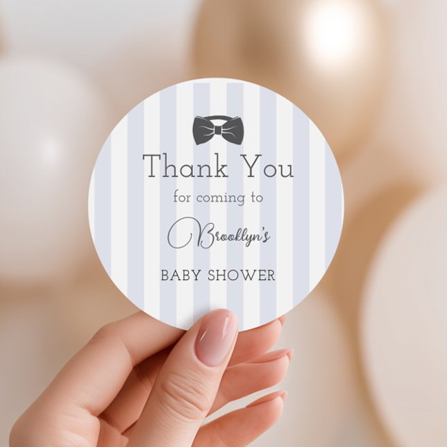 Bitty Bow Oh Boy Baby Shower Thank You Classic Round Sticker (Creator Uploaded)