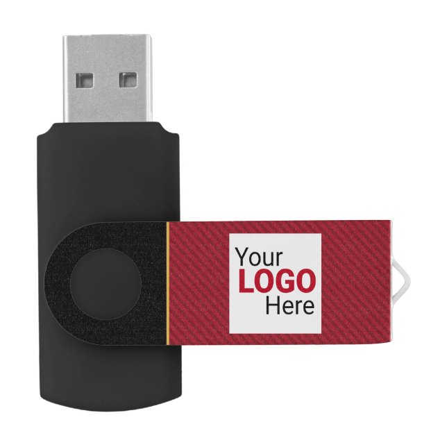 Biz Promo Red, Black, Gold - Elegant Stripe & Logo Flash Drive (Opened)