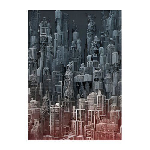 Bizarre abstract post_apocalyptic city acrylic print