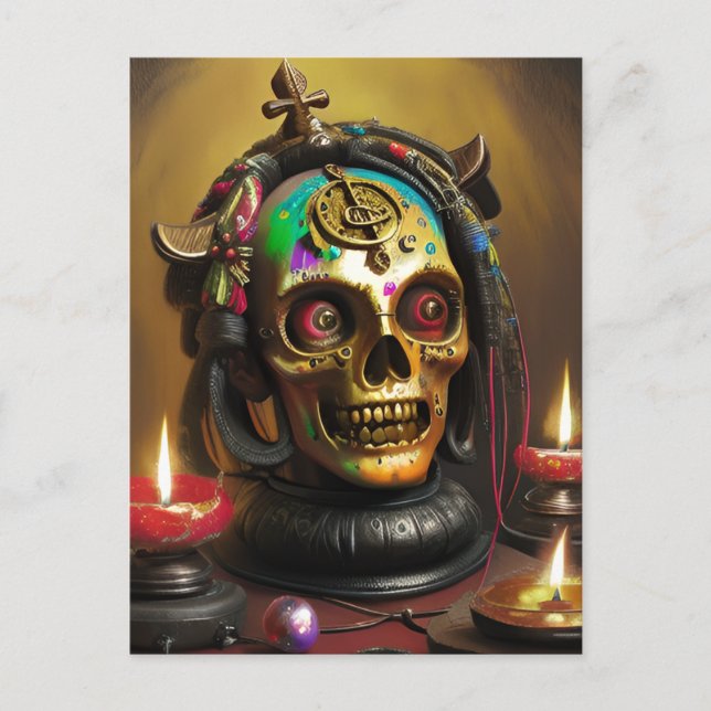 Bizarre Colorful Skull Postcard (Front)