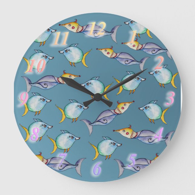 Bizarre Fishes Large Clock (Front)