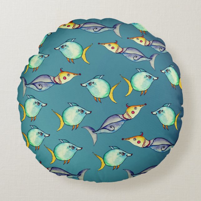 Bizarre Fishes Round Pillow (Front)