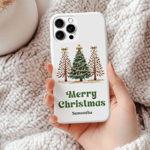 Bizarre leopard print Christmas trees custom name iPhone 15 Plus Case