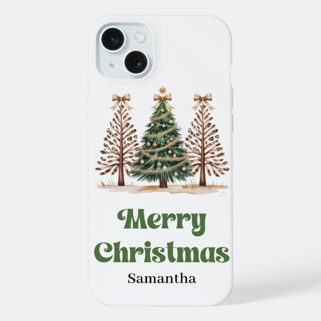 Bizarre leopard print Christmas trees custom name  Iphone Case (Back)