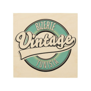 Bizerte tunisia vintage style logo wood wall art