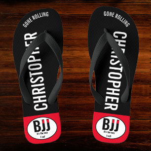 BJJ Black Belt Rolling Add Your Name Jiu Jitsu Flip Flops