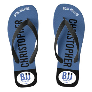 BJJ Blue Belt Gone Rolling Add Your Name Jiu Jitsu Flip Flops