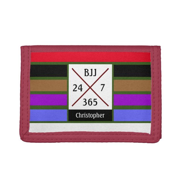 BJJ Brazilian Jiu Jitsu 24 7 365 Belt Stripes Trifold Wallet (Front)
