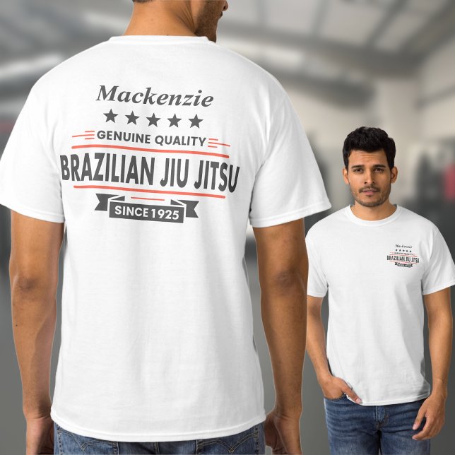 BJJ Brazilian Jiu jitsu Personalized Front & Rear T-Shirt (White Brazilian Jiu Jitsu Tshirt with large rear print and small front breast print)