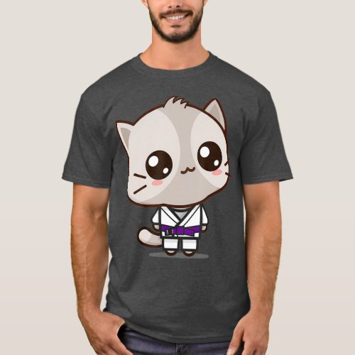 BJJ Brazilian jiu jitsu purple belt kawaii cat T_Shirt