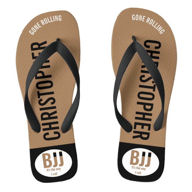 BJJ Brown Belt Rolling Add Your Name Jiu Jitsu Flip Flops (Footbed)