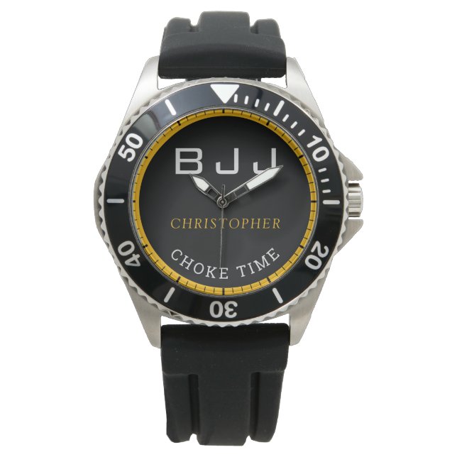 BJJ Jiu Jitsu Personalized Choke Time Black Men's Watch (Front)