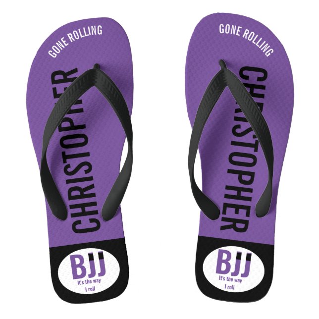 BJJ Purple Belt Rolling Add Your Name Jiu Jitsu Flip Flops (Footbed)